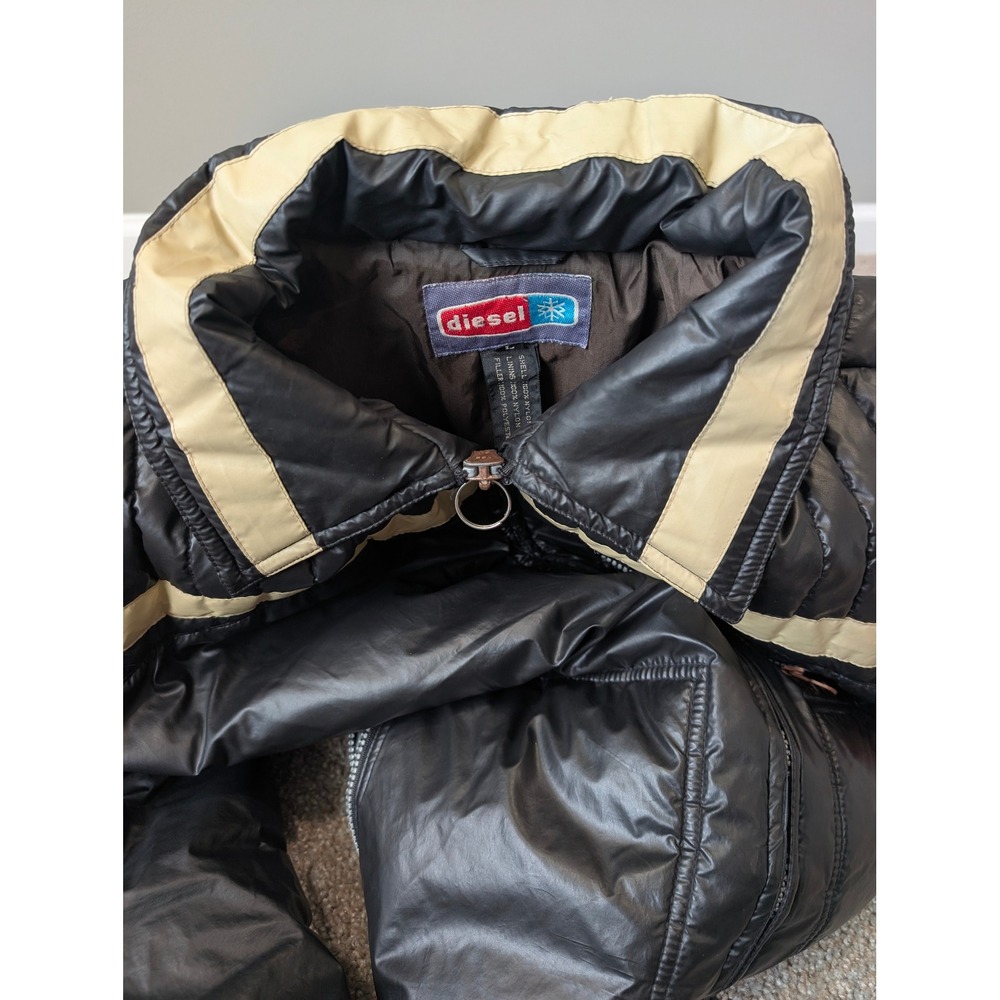 Vintage Diesel Puffer Jacket Mens Large Black Red Colorblock Quilted Full Zip - Picture 9 of 14